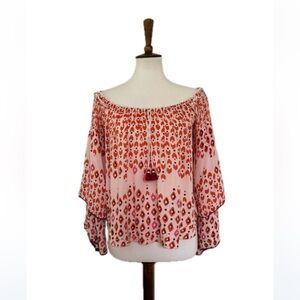 POUPETTE ST BARTH Off-Shoulder Boho Long Sleeve Tassel Blouse Size Small